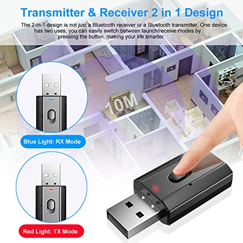 Bluetooth Car Adapter, Mini Bluetooth 5.0 Stereo Transmitter Receiver, Wireless 3.5mm Aux Jack Hands-Free Calls Kit Audio Adapter Built-in Mic for Car Speaker, Home Stereo, Headphones, PC,TV More