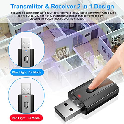 Bluetooth Car Adapter, Mini Bluetooth 5.0 Stereo Transmitter Receiver, Wireless 3.5mm Aux Jack Hands-Free Calls Kit Audio Adapter Built-in Mic for Car Speaker, Home Stereo, Headphones, PC,TV More