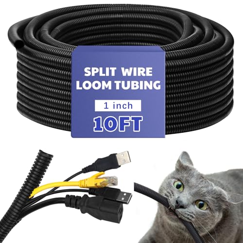 Kanayu 1''-10 Ft Split Wire Loom Tubing, Black Flame Retardant - color: Black, size: 1''-10 Ft