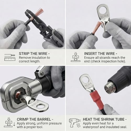 10PCS 2 Gauge Wire Connectors with Heat Shrink Tubing, Battery Terminal Ends, Tinned Copper Ring Terminals for 2 AWG - for Automotive, RV, Solar & Outdoor Power Equipment (SC35-8) - size: SC35-8