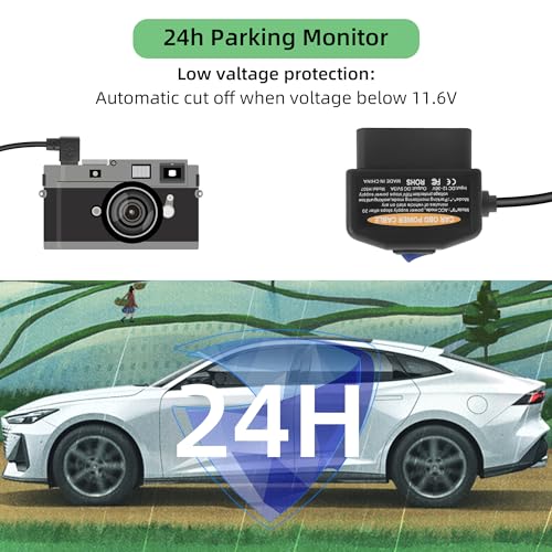 OBD Power Cable for Dash Cam,Right Angle Micro USB to OBD-II Hardwire kit Adapter with Switch Button Connector, 24 Hours Surveillance Mode/Acc Mode (11.5FT/3.5M) - style: micro(r)
