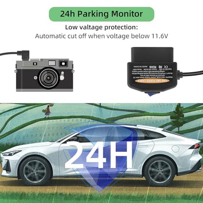 OBD Power Cable for Dash Cam,Right Angle Micro USB to OBD-II Hardwire kit Adapter with Switch Button Connector, 24 Hours Surveillance Mode/Acc Mode (11.5FT/3.5M) - style: micro(r)