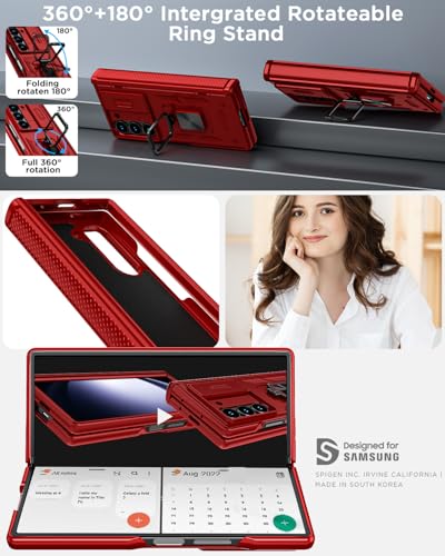 AICase for Samsung Galaxy Z Fold 6 Case [Heavy Duty Protective][Camera Lens Cover][Hinge Protection][360°Ring Magnetic Kickstand] Rugged Shockproof 360 Full Protective Phone Cover for ZFold 6 2024_2 - color: Red+Magnetic stand