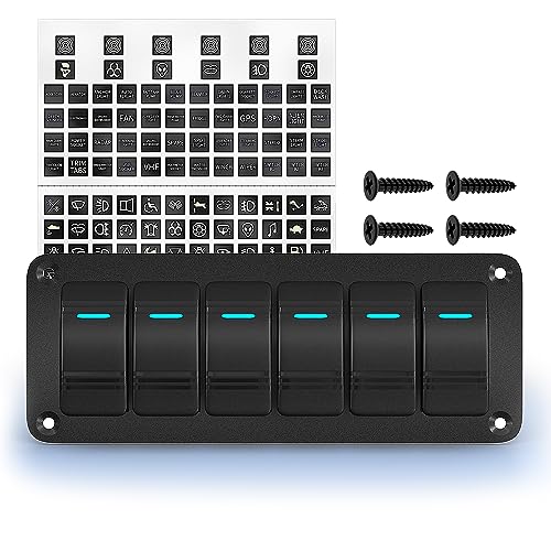 Joinfworld 6 Gang Rocker Switch Panel 12V Marine Boat Switch Panel Waterproof 12 Volt Blue LED Light Toggle Switch Panel ON Off with Pre-Wired for Boat Automotive Car Truck RV UTV - style: 6 Gang