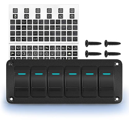 Joinfworld 6 Gang Rocker Switch Panel 12V Marine Boat Switch Panel Waterproof 12 Volt Blue LED Light Toggle Switch Panel ON Off with Pre-Wired for Boat Automotive Car Truck RV UTV - style: 6 Gang