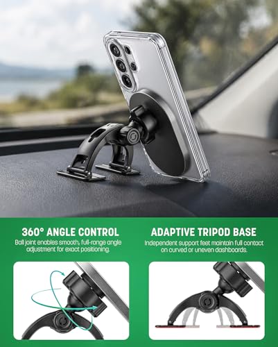 Galvanox Magnetic Wireless Car Charger Mount for Samsung Galaxy Phones, 25W Fast Charging (Compatible with MagSafe), Dashboard & Vent Phone Holder with 45W USB-C Adapter