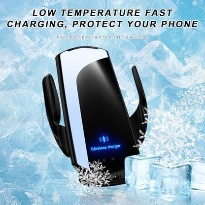 Wireless Car Charger, 15W Fast Charging Air Vent Mount Auto-Clamping Phone Holder, Automotive Electric Induction Charger 360° Rotating Magnetic Vent Mount Bracket for Smartphones (Black) - color: Black