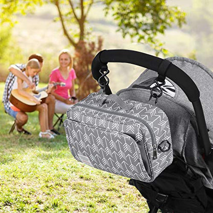 GOGOSO Universal Stroller Caddy Accessories All-in-One Baby Organizer with Insulated Pocket,Capacity for Diapers, Toys & Snacks, Dark Gray - color: arrow