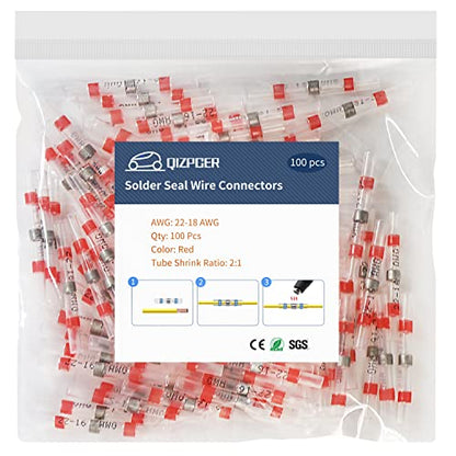 100 Pcs Solder Seal Wire Connectors, 22-16 AWG Heat Shrink Solder Connectors, Waterproof Splice Electrical Wire Connector, Butt Terminal - size: Red (AWG 22-18)