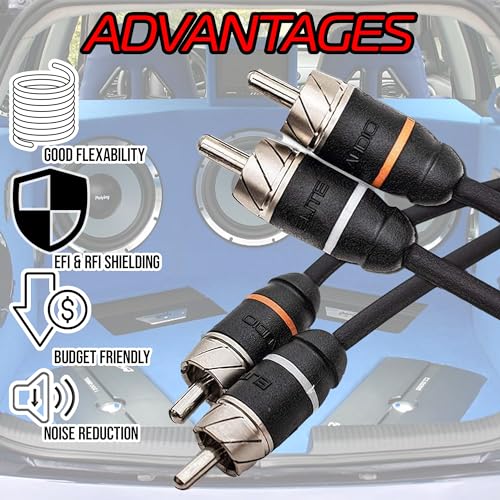 Elite Audio Premium Series 15ft. 6-Channel Car Audio RCA Cable – Double Shielded, Oxygen Free Copper, Noise Reducing Audio Cable for Amplifiers, Subwoofers, Speakers, and Processors – PRM615 - size: 15' (ft), style: 6-Channel