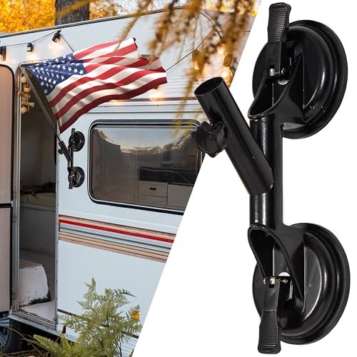 RV Flag Pole Holder, Suction Cup Flag Mount for RVs, Campers, Trucks, Cars and Boats, No Drill Flagpole Holder for Smooth Surfaces, Fits Poles up to 1.18 in