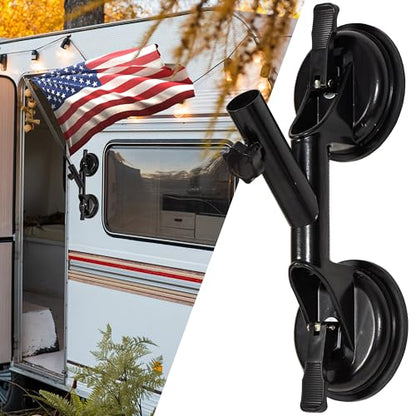 RV Flag Pole Holder, Suction Cup Flag Mount for RVs, Campers, Trucks, Cars and Boats, No Drill Flagpole Holder for Smooth Surfaces, Fits Poles up to 1.18 in