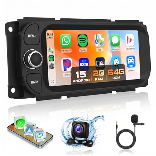 5Ghz WiFi Car Radio for Dodge RAM 2002-2006, for Jeep Wrangler 2003-2006,Jeep Grand Cherokee 1999-2004,Android 15 Car Stereo,6.86nch IPS Touchscreen,Carplay/Android Auto,Bluetooth GPS Camera - style: 2G+64G
