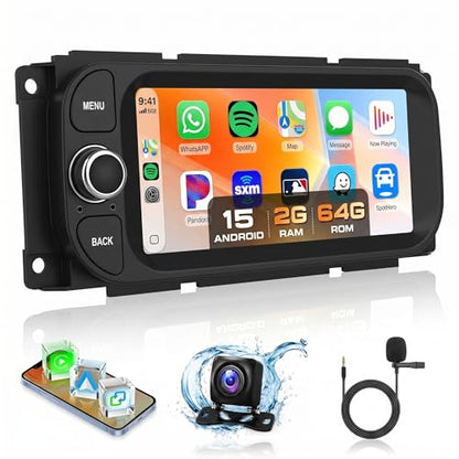 5Ghz WiFi Car Radio for Dodge RAM 2002-2006, for Jeep Wrangler 2003-2006,Jeep Grand Cherokee 1999-2004,Android 15 Car Stereo,6.86nch IPS Touchscreen,Carplay/Android Auto,Bluetooth GPS Camera - style: 2G+64G
