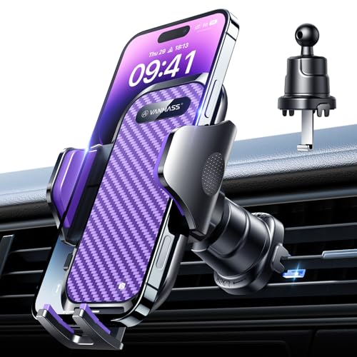 VANMASS Phone Holders for Your Car Ultimate Military-Grade Car Phone Holder Mount【Patent & Safety Certs】 Upgraded Shockproof Truck Air Vent Phone Mount for iPhone 17 Pro Max 16 Samsung Android,Purple - color: Purple