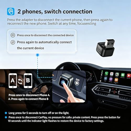 Wireless CarPlay Adapter, for 2018+ Factory Wired CarPlay Vehicles