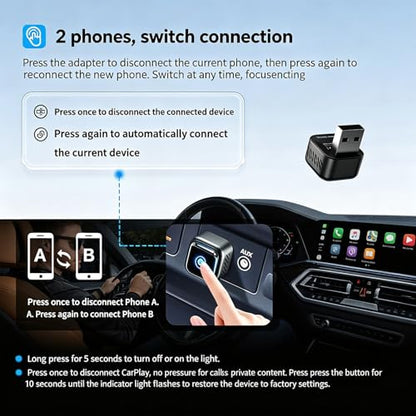 Wireless CarPlay Adapter, for 2018+ Factory Wired CarPlay Vehicles