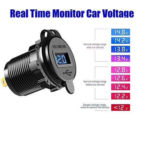 Quick Charge 3.0 Dual USB Car Charger Socket 12V/24V 36W QC3.0 Dual USB Fast Charger Aluminum Socket Power Outlet with LED Voltmeter for Marine, Boat, Motorcycle, Truck, Golf Cart - color: Blue