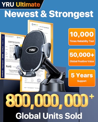 YRU【Upgraded Military-Grade & Safety Cert Universal Car Phone Holder Mount - color: Black