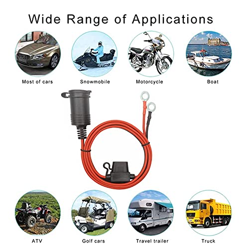 Cigarette Lighter Socket to Ring Terminal Cable - 4FT Car Female Cigarette Lighter Plug to Ring Terminal Harness 2 Pin Quick Connect Disconnect 12v 24v Ring Eyelet Terminals Assembly 15A Fuse - size: 4FT-2Pack