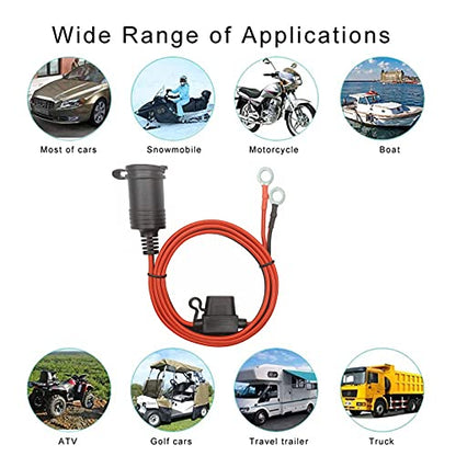 Cigarette Lighter Socket to Ring Terminal Cable - 4FT Car Female Cigarette Lighter Plug to Ring Terminal Harness 2 Pin Quick Connect Disconnect 12v 24v Ring Eyelet Terminals Assembly 15A Fuse - size: 4FT-2Pack