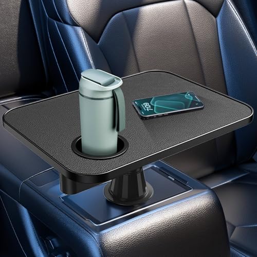 Car Tray& Car Desk for Laptop,Dual 360° Rotating,Anti Slip Leather Surface, Food Tray, Cup Holder Table Compatible with Tesla Model Y/3/S, Ford F150/Explorer/Maverick/Home Theater Seating (Black) - color: Black