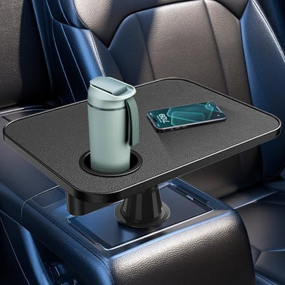 Car Tray& Car Desk for Laptop,Dual 360° Rotating,Anti Slip Leather Surface, Food Tray, Cup Holder Table Compatible with Tesla Model Y/3/S, Ford F150/Explorer/Maverick/Home Theater Seating (Black) - color: Black