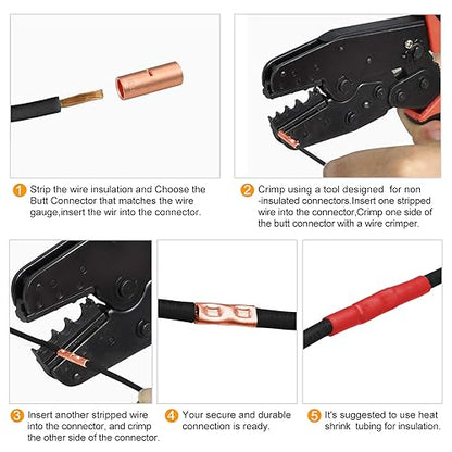 SVAAR 6 PCS 0000 Gauge Non Insulated Butt Connectors 4/0 AWG Uninsulated Butt Splice Connectors Crimp Repair Butt Splices Kit Bare Pure Copper Seamless Barrel Splice Terminals & 6 PCS 3:1 Heat Shrinks