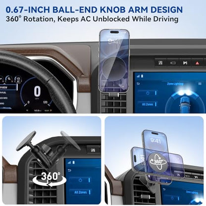 Surfcabin CNC Magnetic Vent Phone Holder for 2021-2026 Ford F150 - style: Compatible with F150 2021-2026 with Metal Arm
