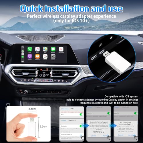 Mini Wireless Carplay Adapter for Apple for iPhone, 2026 Upgraded Convert Wired to Wireless Car Play Adapter,Fast Auto-Connect & No Latency Dongle,Plug & Play, USB A/C Included for iOS