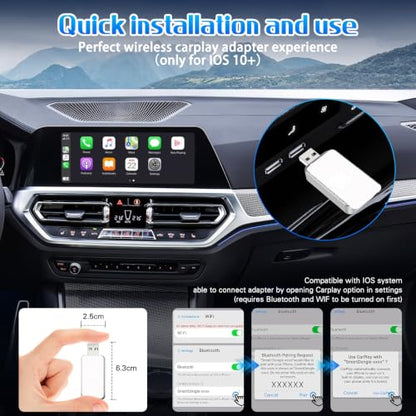 Mini Wireless Carplay Adapter for Apple for iPhone, 2026 Upgraded Convert Wired to Wireless Car Play Adapter,Fast Auto-Connect & No Latency Dongle,Plug & Play, USB A/C Included for iOS