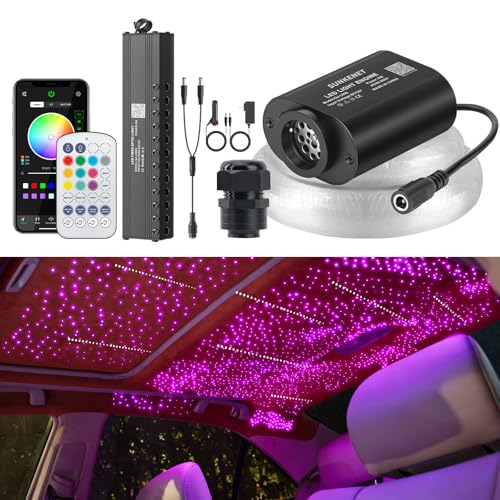 Meteor 6W Mini Size Twinkle Starlight Headliner Kit with Shooting Star, 550pcs*0.03in*9.8ft Fiber Optic Lights, Bluetooth APP/Remote Control/Music Effect, RGBW Starlight for Car Roof Ceiling - size: 550pcs*0.03in*9.8ft (Meteor)
