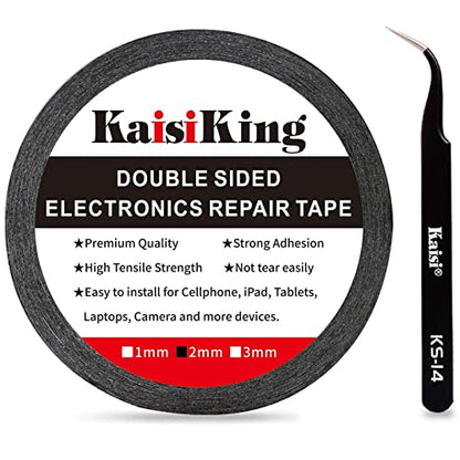 Kaisiking 2mm LCD Repair Tape for Phone Screen, Adhesive Tape with 1 Tweezers for Cell Phone, iPad, Tablets, Laptops, Camera - size: 1pc 2mm