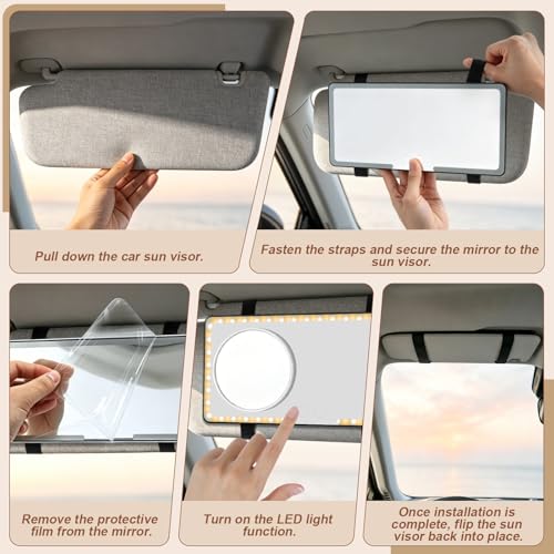 ELZO Car Sun Visor Vanity Mirror with Light, Magnifying Glass Rechargeable Car Makeup Mirror with 3 Light Modes & 88 LEDs, Dimmable Touch Led Screen, Gifts for Women Girl, Universal for SUV Car Truck