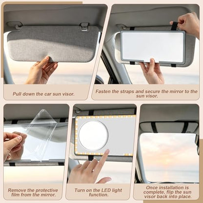 ELZO Car Sun Visor Vanity Mirror with Light, Magnifying Glass Rechargeable Car Makeup Mirror with 3 Light Modes & 88 LEDs, Dimmable Touch Led Screen, Gifts for Women Girl, Universal for SUV Car Truck