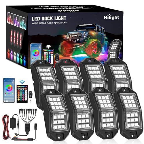 Nilight RGB LED Rock Lights Kit 8 PCS 18LED Wide Angle Wheel Well Light - color: RGB 18LED, size: 8 Pods