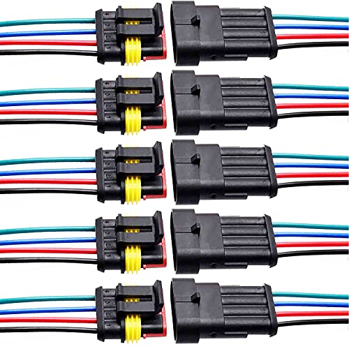 5 Kit 4 Pin Car Connector Waterproof Electrical Connector, Male and Female Way 18 AWG Wire Plug Socket Kit for Truck, Motorcycle, Boat and Other Wire Connection - size: 4-Pin