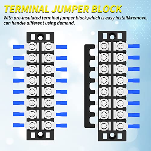 Joinfworld Terminal Block 25A 600V Dual Row Screw Terminal Strip with Cover, 8 Position Pre-Insulated Wire Terminal Block with Jumpers - 4 Pack - style: 25A 8P