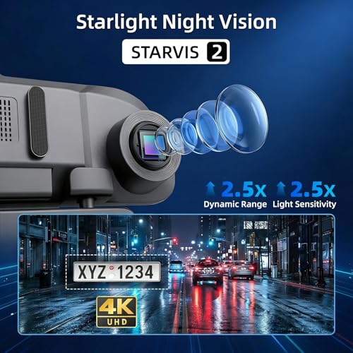 12'' Rear View Mirror Camera,4 Channel Mirror Dash Cam 4K+3x1080P,Dash cam Front Rear Inside Back up Camera,WiFi,GPS,Voice Control,8IR Night Vision,Parking Monitor,Free 64GB SD - size: 4 Channel Dash Cam+64GB