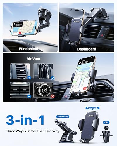 andobil Car Phone Holder, 2026 Military-Grade 89lbs Strongest Suction Phone Holders for Your Car Dashboard/Windshield/Vent Easy Clamp Cellphone Holder Truck Stand for iPhone 17 16 15 Pro Max, Blue - color: Blue