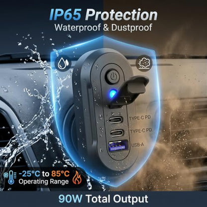 90W 12V RV USB Outlet 3 Port Wall Mount Quick Car Charger Waterproof - color: Black, size: 1P