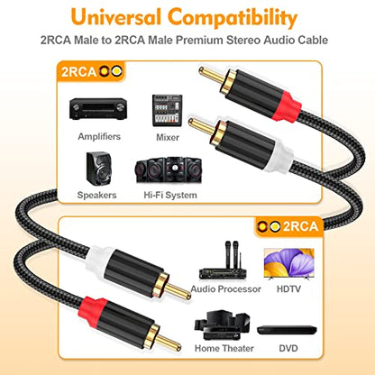 HOSONGIN RCA Cables 6.6ft 2 Pack[Hi-Fi Sound, Nylon Braided, Shielded], 2-Male to 2-Male RCA Audio Stereo Subwoofer Cable Auxiliary Cord for Home Theater, HDTV, Amplifiers, Hi-Fi Systems, Speakers - size: 6.6FT-2Pack