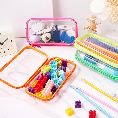 Hoolerry 4 Pcs Hard Clear Zipper Case, Clear, 7.5 x 3.9 x 2 in, Neon - color: Fluorescent, size: 7.5 x 3.9 x 2 in