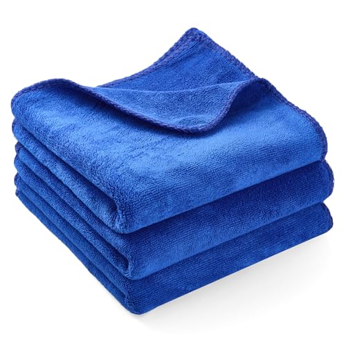3 Pack Microfiber Cleaning Cloth Towels Blue - 12x24 Inch Micro Fiber Towels Car Detailing Weave Grime & Liquid for Streak-Free Mirror Shine Car Accessories for Men