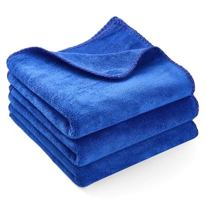 3 Pack Microfiber Cleaning Cloth Towels Blue - 12x24 Inch Micro Fiber Towels Car Detailing Weave Grime & Liquid for Streak-Free Mirror Shine Car Accessories for Men