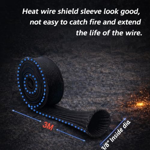 Heat Fiberglass Shield Sleeve Adjustable Hose Heat Spark Plug Wire High Temp 2000 Degree Black Colour 10FT-10MM(3/8") for Car&Auto Wire Loom Heat Protection - color: Black, size: 3/8'' ID x 10'