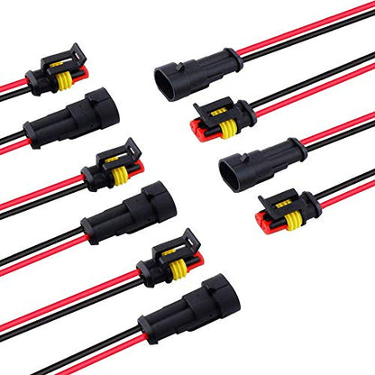 MUYI 2Pin Way 18AWG Waterproof Electrical Connector 2 Wire Connectors-5 Kit - style: 2pin (5sets)