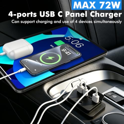 72W 12V USB Outlet Panel Wall Mount Dual PD3.0 & Dual 18W QC3.0 Fast Charging,4 Port Charger Socket Surface Mount with LED Voltmeter and Button Switch for RV Boat Bus Marine Motorcycle Golf Cart Truck - color: 1Pack