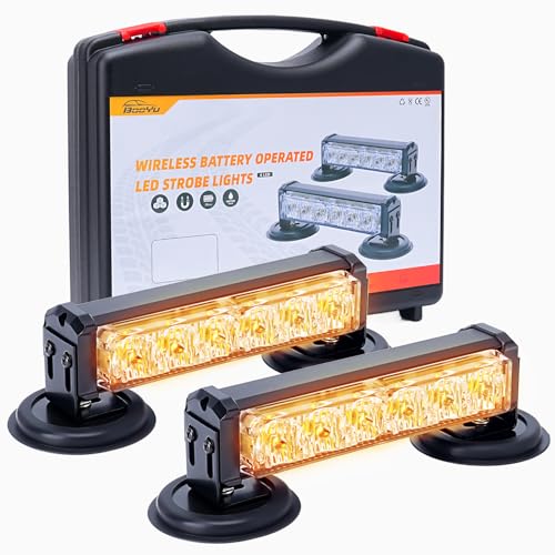Amber Magnetic Wireless Flashing Strobe Light for Vehicles Trucks Car, Battery Operated Rechargeable LED Safety Beacon Lights, Mini Portable Emergency Warning Light Bar (2-Pcs, 2×8in) - color: 2pcs Amber/Amber