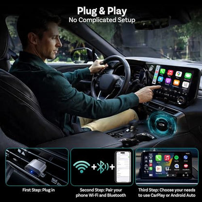 OTTOCAST Mini Nova Wireless CarPlay & Android Auto Adapter, 2-in-1 Convert Wired to Wireless, Plug & Play, Fast Auto Reconnect, Compact Mini Design for iPhone iOS 10+ & Android 11+